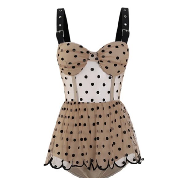 Retro Polka Dot Ruffled Skirted Swimsuit - Picture 1 of 2